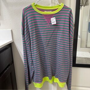 NWT Free People Striped Crewneck Sweater - Pink Combo